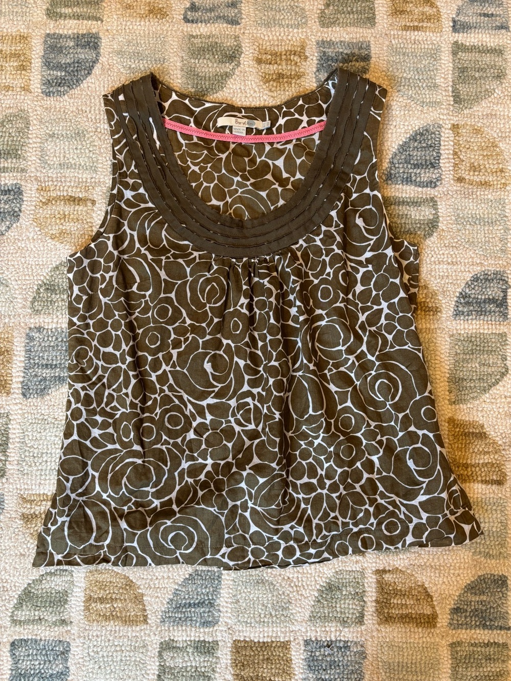 Floral Boden Tank Top Olive Green Lightweight Cotton Boho Artsy Summer Style